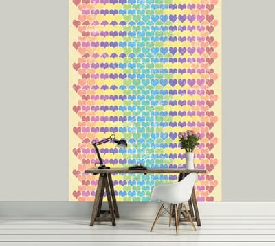 Retro Hearts Pattern Colourful Photo Wallcovering