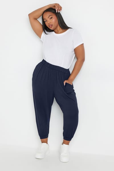 Yours Cropped Harembroek Van Jersey In Donkerblauw Size 58-60