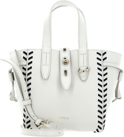 FURLA Leren Schoudertas Handtas Net Mini Tote Bag Marshmallow + Nero Crème