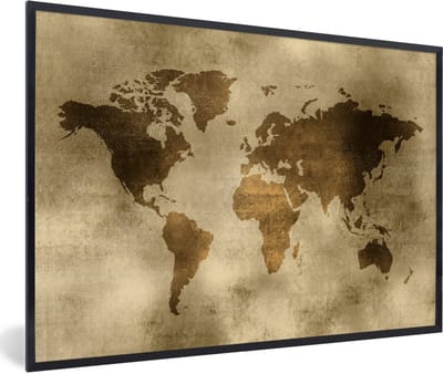 Poster in lijst - Fotolijst 90x60 cm - Posters - Wereldkaart - Waterverf - Patronen - Posterlijst zwart - Decoratie - Wanddecoratie woonkamer - Muurdecoratie slaapkamer