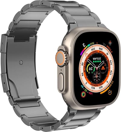 Titanium Horlogeband Compatibel met Apple Watch - 42mm 44mm 45mm 46mm 49mm - Sterk en Duurzaam - Vervangende Band met Vouwsluiting - Geschikt voor Serie 1 t/m 10