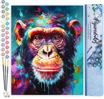 Figured'Art Schilderen op Nummer Volwassenen canvas Kleurrijke Abstracte Chimpansee- Handwerk acrylverf Kit DIY Compleet - 40x50cm zonder frame