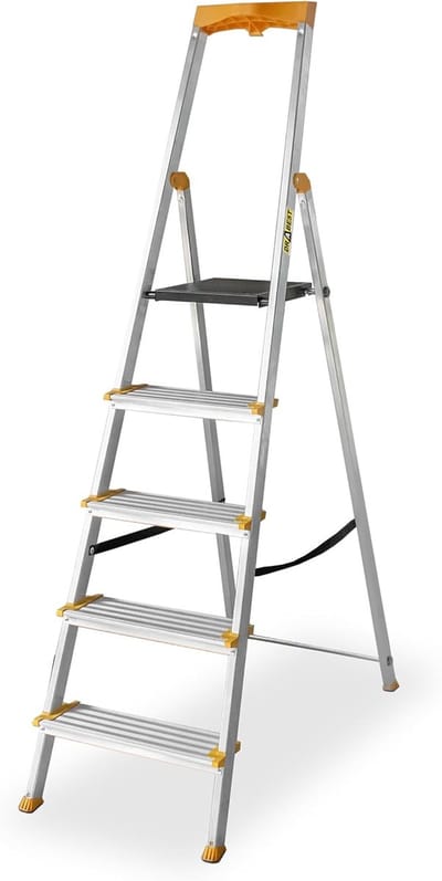 Vouwladder 5 treden - Aluminium trap - Klusklus - Extra brede treden - 150 kg belasting - Zilver
