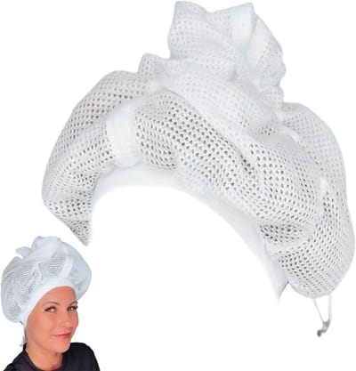Net plopper kap - Krullend haar - Haar drogen - Verstelbaar trekkoord - 30 x 45 cm - Wit