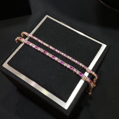Fonkelende Roze Ombré Tennis Armband –0.03CT Steen- Luxe Armband met Roze Verloop Kristallen – Roségoudkleurige Zirkonia Armband
