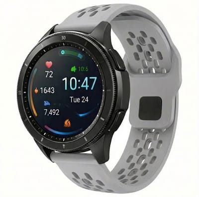 Lichtgrijs horlogebandje 22 mm van silicone met geperforeerd sportief design en gesp sluiting, geschikt voor horloges met 22 mm bandaanzet