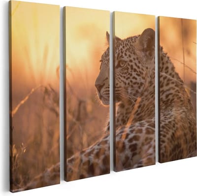 Artaza Canvas Schilderij Vierluik Luipaard Rust In De Zon - 80x60 - Foto Op Canvas - Canvas Print