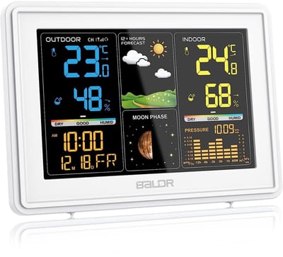 Weerstation Draasloos Binnen/Buiten - Draadloze Weerstation - Wit - Digitale Kleurendisplay - Weersvoorspelling - Voor Binnen en Buiten
