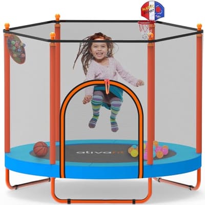 Rebounder Trampoline 60 inch voor Kinderen - Geschikt voor Binnen en Buiten, Met Veiligheidsnet en Basketbalhoepel