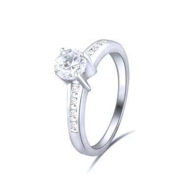 Quiges - 925 Zilveren Ring Klassiek Eenvoudig Cocktail Fijn Solitair met Zirkonia Kristal - QSR10516