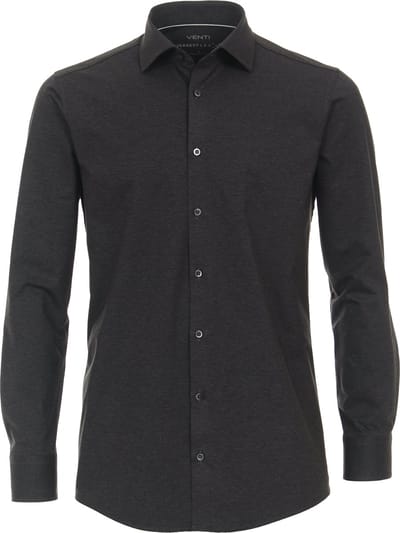 VENTI modern fit overhemd - jersey - antraciet - Strijkvriendelijk - Boordmaat: 39
