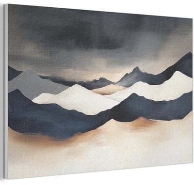 Akoestisch wandpaneel 60x40 cm - Vilt schilderij Bergen - Donkerblauw - Landschap - Akoestische panelen - Geluidsdempende wanddecoratie - Geluidsisolatie woonkamer - Muurdecoratie geluidspanelen