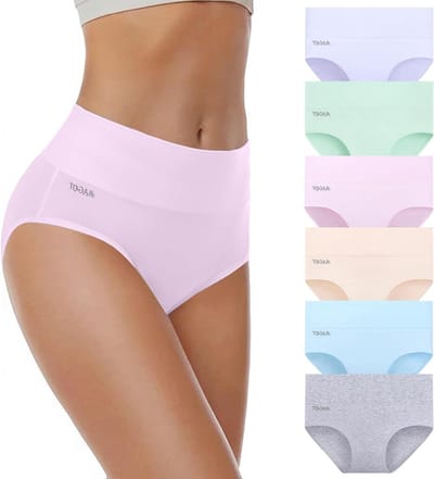 6 Pack Hoge Taille Katoenen Ondergoed, Rekbare Comfortabele Slipjes met Volledige Rugbedekking, Ideaal voor Dames