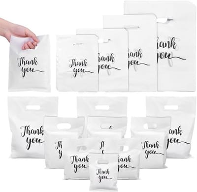 200 Stuks Thank You Tassen - Witte Plastic Winkelogen Met Handvatten - Diverse Maten Voor Feestjes, Winkels, Kleding