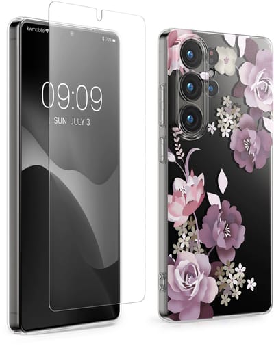 kwmobile telefoonhoesje geschikt voor Samsung Galaxy S26 Ultra hoes - Telefoonhoesje voor smartphone - Telefoon cover - Met glazen schermbeschermer - Bloesems en rozen design