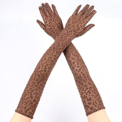 Gants longs en dentelle résille imprimé léopard sexy haute élasticité pour femme Fête Halloween Cosplay Performance Transparent Creux Respirant
