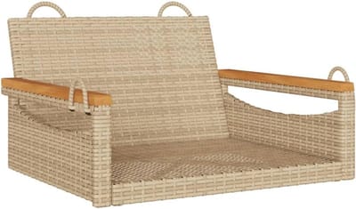 Poly Rattan Hangstoel Beige 63x62x40cm - Tuinhangstoel voor Buiten met Weerbestendig Frame