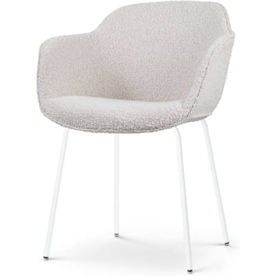 Nolon Nora-Mare Eetkamerstoel Bouclé Beige - met Armleuning - Stof - Witte Poten - Modern - Comfortabel