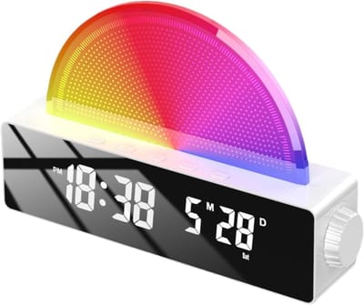 Zonsopgang Wekker - Simulatie Klok - Rustig Ontwaken - Meerkleurig Nachtlampje - 10 Lichtkleuren - Wit Spiegel