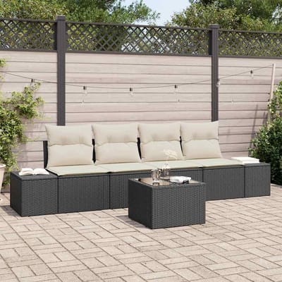 vidaXL Bankstel 5 st Zwart en Crème poly rattan