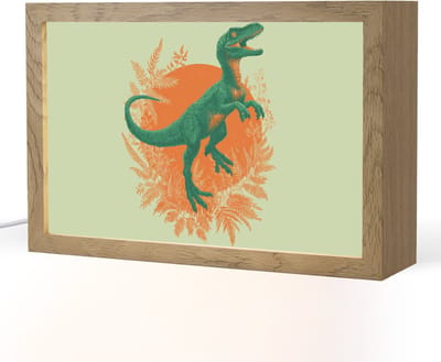 Nachtlampje 30x20 cm - Kinder lampje - Dinosaurus - Groen - Planten - Cirkel - Tafellamp kinderkamer - Slaapkamer lamp - Bedlamp kinderen - Kinderlampje stopcontact - Wandlamp babykamer - Nachtlampjes