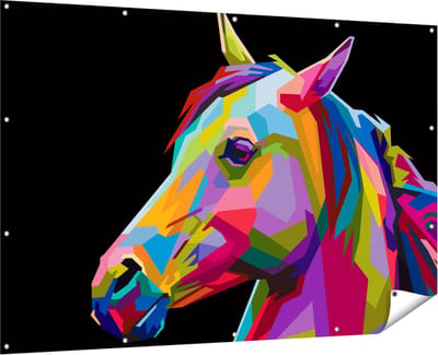 Gards Tuinposter Kleurrijke Paardenkop - Paard - Abstract - 180x120 cm - Tuindoek - Tuindecoratie - Wanddecoratie buiten - Tuinschilderij
