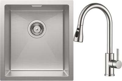 CECIPA max Spoelbak Keuken 40x44CM - Spoelbakken Keuken Met Keukenkraan Met Uittrekbare Uitloop - Wasbak Keuken - Enkele Spoelbak - Spoelbakken met afdruip - RVS