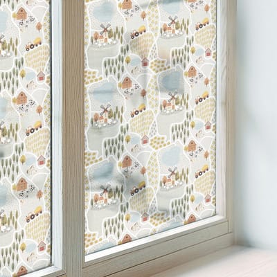 Coloray Privacy Folie Raam - Een idyllisch dorp Anti inkijk Raamfolie Glas in Lood - 200x116 cm - Beige Melkglas Folie - Zonwerende Raamfolie - Voor de kinderkamer, voor de keuken, voor de hal - Privacy Folie Raam Glas in Lood