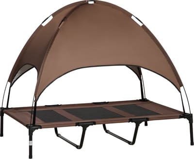 PawHut Huisdierenbed met luifel verhoogd hondenbed hondenligbed ademend taft-stof D04-060-1