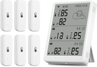 Weerstation Digitale Voorspelling - Klimaat Monitor - Binnen Klimaat Bewaken - 6 WiFi RF433 Sensoren - 1 Display - Wit