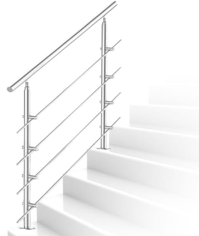 Trapleuning 160 cm met 4 dwarsbalken roestvrijstalen leuning zilverkleurig Eenvoudig te installeren set geschikt voor alle trappen
