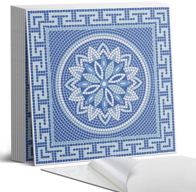 Coloray Plaktegels - Mozaïek bloemenpatroonontwerp Portugese Tegels - 30 cm x 30 cm - Blauw Plaktegels - 9 stuks - Vierkant PVC Tegels - Plaktegels Keuken - Zelfklevende Vloertegels - Vinyltegels Vloer Zelfklevend - Zelfklevende Tegels