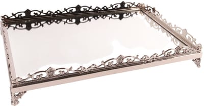Baroque - Decoratief dienblad - Dienblad met Spiegel 63 cm - Zilver - Koper - 10x42x64 - Brass