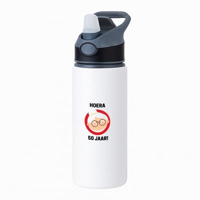 Hacebo® - hoera 50 jaar! vrouw waterfles met rietje zwart - 49+1 - mensen die 50 zijn geworden - 50 jaar Sarah cadeau - Jubileum vrouw - Verjaardags - Grappige tekst - Jarig - Verjaardag - water fles - 650ML