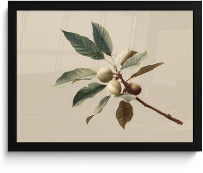 Poster in lijst - Fotolijst 40x30 cm - Posters - Tak - Groene Bladeren - Vruchten - Posterlijst zwart - Decoratie - Wanddecoratie woonkamer - Muurdecoratie slaapkamer