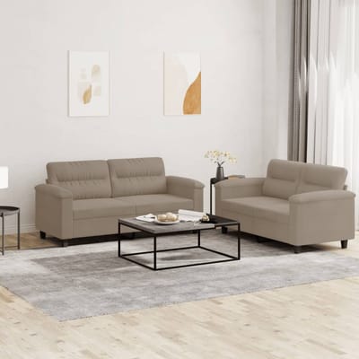 vidaXL - 2-delige - Loungeset - met - kussens - microvezelstof - taupe