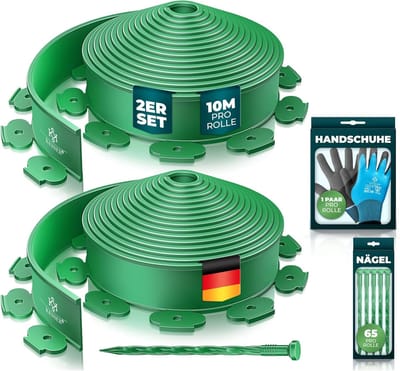 Flexibele gazonrand - Perkbegrenzing tuin - Tuinieren en vormgeven - Inclusief 100 grondankers - 20 meter lengte 5cm - Groen