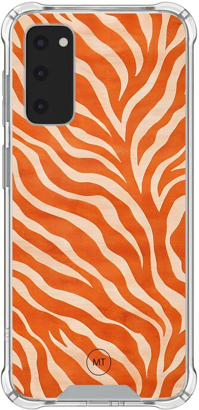 Hoesje (shockproof) geschikt voor Samsung Galaxy S20 FE - Zebra oranje - Extra sterke case - TPU/polycarbonaat - Print - Oranje, Transparant