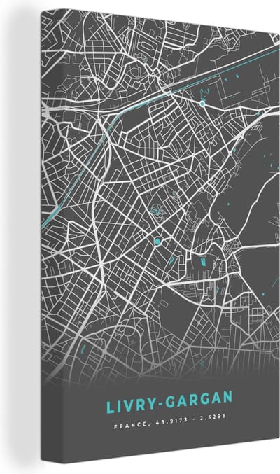 Canvas Schilderij Livry-Gargan - Frankrijk - Plattegrond - Kaart - Stadskaart - 20x30 cm - Wanddecoratie