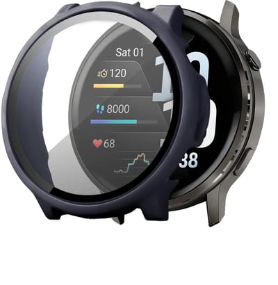 Bandz PC Cover met Glas (Blauw) – slank, schokbestendig beschermhoesje voor heldere schermbescherming – geschikt voor Garmin Venu 4 (45mm)