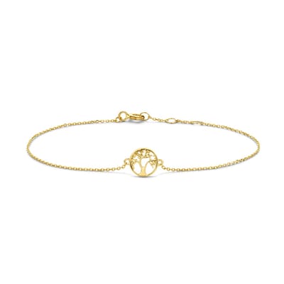 New Bling 9NBG-0354 14 Karaat Gouden Dames Armband Levensboom - Verstelbaar 16-18 cm