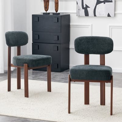 Eetkamerstoel - Onbekend - Mid-century moderne eetkamerstoel set 2 stuks dikke linnen bekleding gebogen rugleuning - keuken, eetkamer - Onbekend - Onbekend