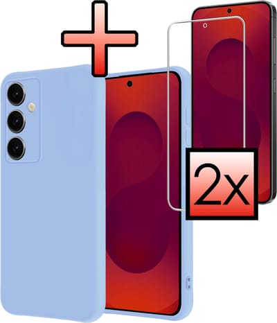 Hoesje - Met 2x Screenprotector - Geschikt voor Samsung Galaxy S25 FE - Sterk & Shockproof - Back Cover - Siliconen Case - Telefoon Hoes - Lichtblauw