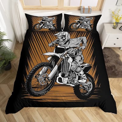 Dirtbike Dekbedovertrekset Extreme Sporten Beddengoedset Motorcross Rijder Dekbedovertrek Cool Motorfiets Spreihoes Queen Size EU single(135x200cm) black