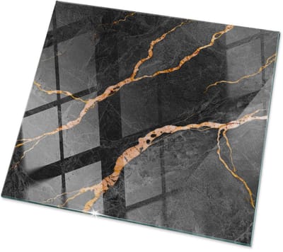 Tulup Tafelblad Glas - Marmerpatroon Met Aderen Glazen Tafelblad - 50 cm x 50 cm - Zwart Glazen Plaat - Vierkant Tafelblad Glas - Gehard Glazen Tafelblad Voor de Eettafel in de Eetkamer - Veiligheidsglas