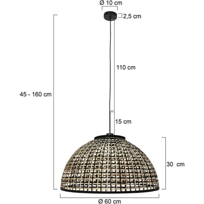 Hanglamp Nox Light 4477ZW - Halfronde bamboe kap 60 cm - Hoogte instelbaar 45-160 cm - Zwart metaal - Steinhauer