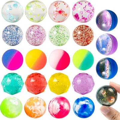 24 STKS Multistijl Stuiterballen 6 Stijlen 32 mm Gemengde Stuiterballen Bulk ontworpen voor Kinderfeestjes Kerst Verjaardagen Cadeaus yellow