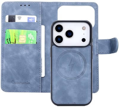 CaseMania Bookcase hoesje geschikt voor iPhone 17 Pro Max - Effen Grijs - Kunstleer - 2-in-1 Magnetisch Uitneembaar Design - Compatible met MagSafe
