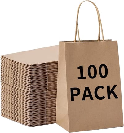 100 Pack Papieren Zakjes met Handvatten voor Verjaardagsfeesten en Cadeaus