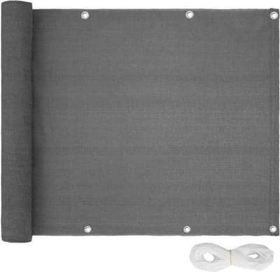 tectake® Balkonscherm - 500 x 90 cm - Privacyscherm - Balkondoek - Zichtdoek - Windscherm - Zonnescherm voor Balkon - Weerbestendig - Waterafstotend - Eenvoudige Montage - Grijs